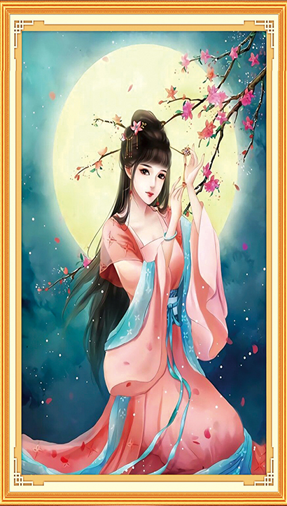 lady-1107 *สินค้าหมด* ชุดปักครอสติช ลายสาวงามใต้เงาจันทร์ (งานปักเต็มลาย ไม่มีเดินเส้น ปักครั้งละ 3 เส้นเล็ก) ขนาด 50*68 ซม.ผ้าครอสติช 11CTพิมพ์ลายปักบนผ้า ไหมคอตตอน 41 สี ผังลาย เข็ม