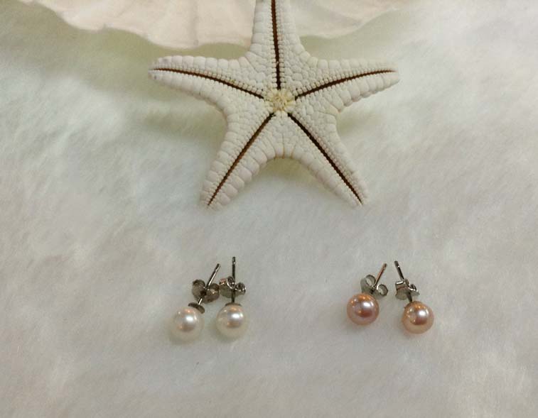 ต่างหูไข่มุกแท้ 5-5.5 มิล มุกกลม ก้านเงินแท้