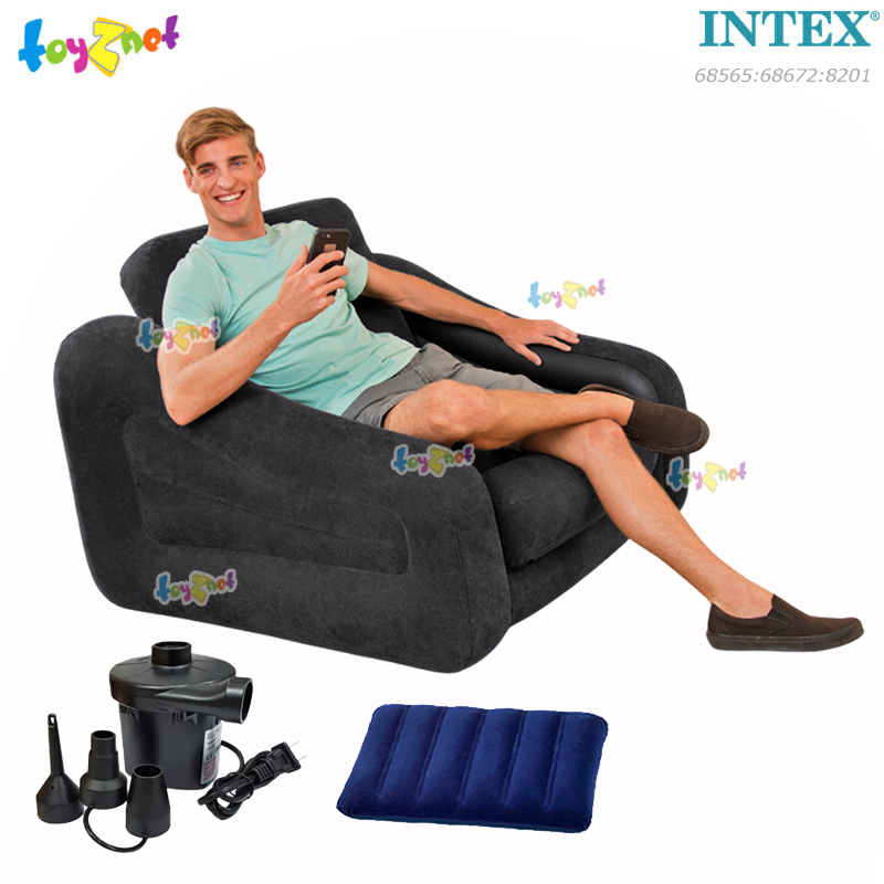 Intex Pull-Out Chair 1.07x2.21x0.66 m Black [No water bottle holder] no.68565 + Pillow & Elec. Air Pump