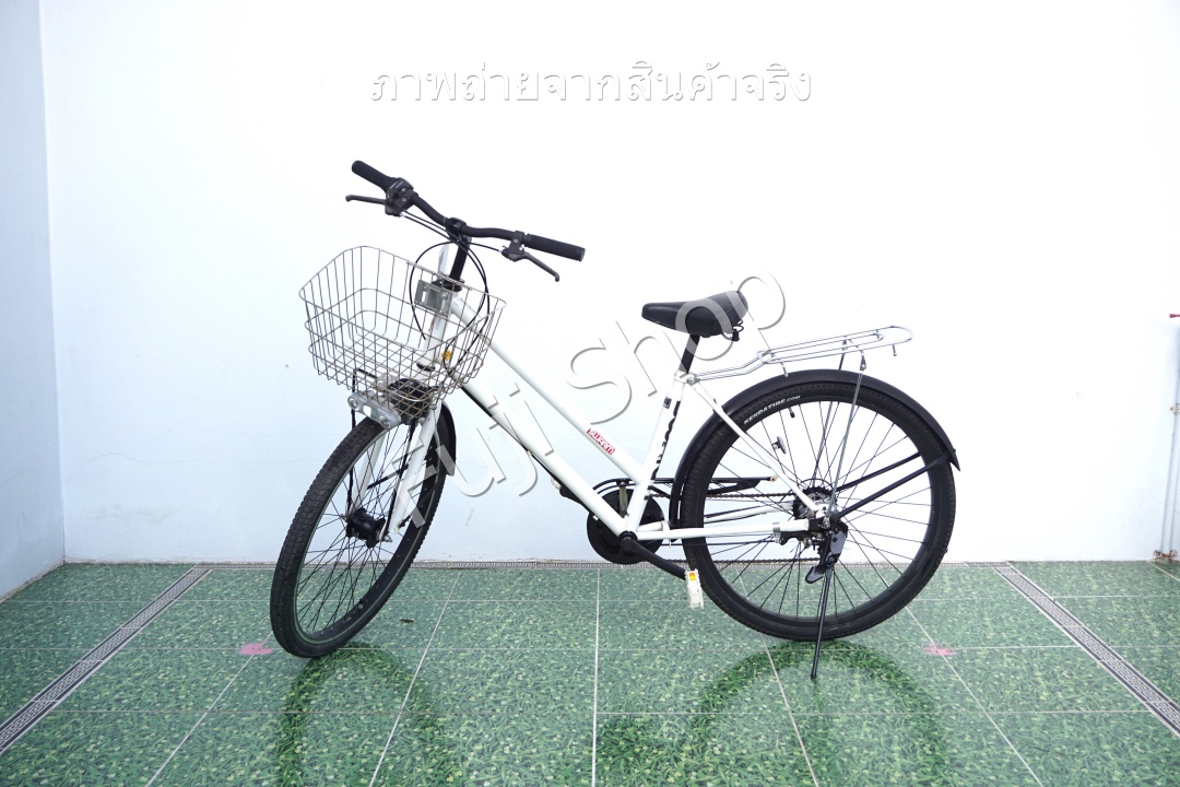 จักรยานแม่บ้านล้อโต ญี่ปุ่น - ล้อ 26x1.9 - เกียร์ 6 สปีด - ไฟหน้าอัตโนมัติ - Swarm - สีขาว [จักรยานมือสอง]