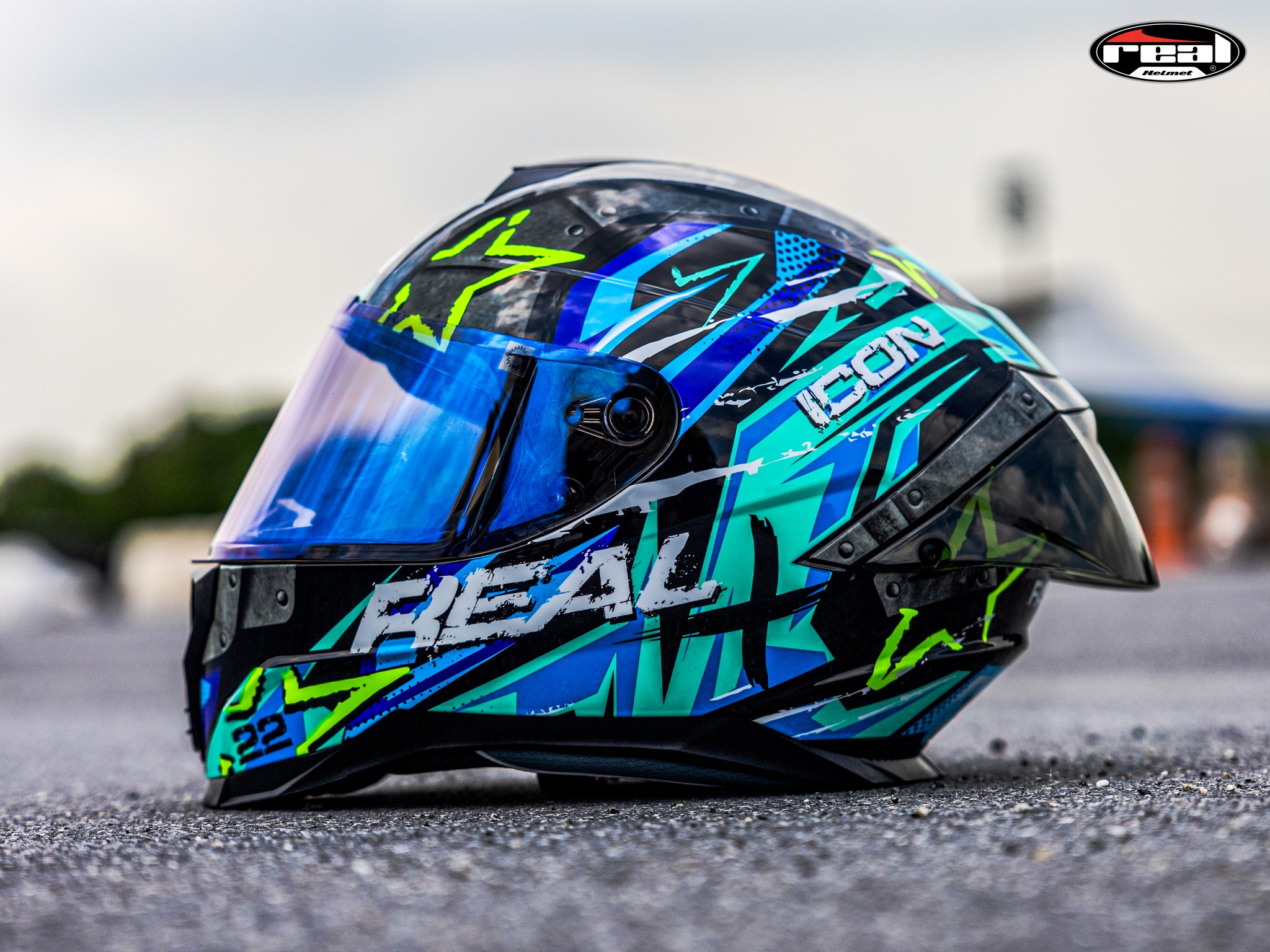 หมวกกันน็อค REAL รุ่น Falcon ลาย ICON สี ฟ้า