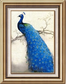 peacock-2091 *พร้อมส่ง* ชุดภาพติดคริสตัลกลม ลายนกยูงสีน้ำเงิน หันซ้าย (งานติดเต็มภาพ) ขนาด 45*60 ซม. ผ้าแคนวาสลงผังลายเต็ม คริสตัลกลม 25 สี อุปกรณ์ครบชุด