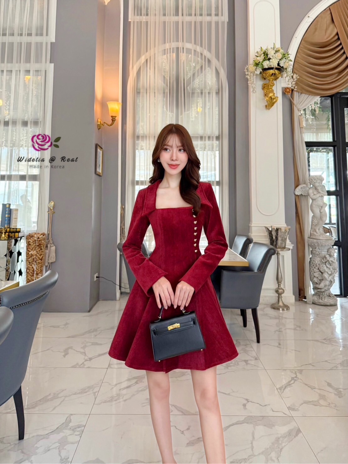 Korea Dress เดรสตัวสั้นสวยเนี๊ยบเนื้อผ้ากำมะหยี่อย่างดีเนื้อสวย