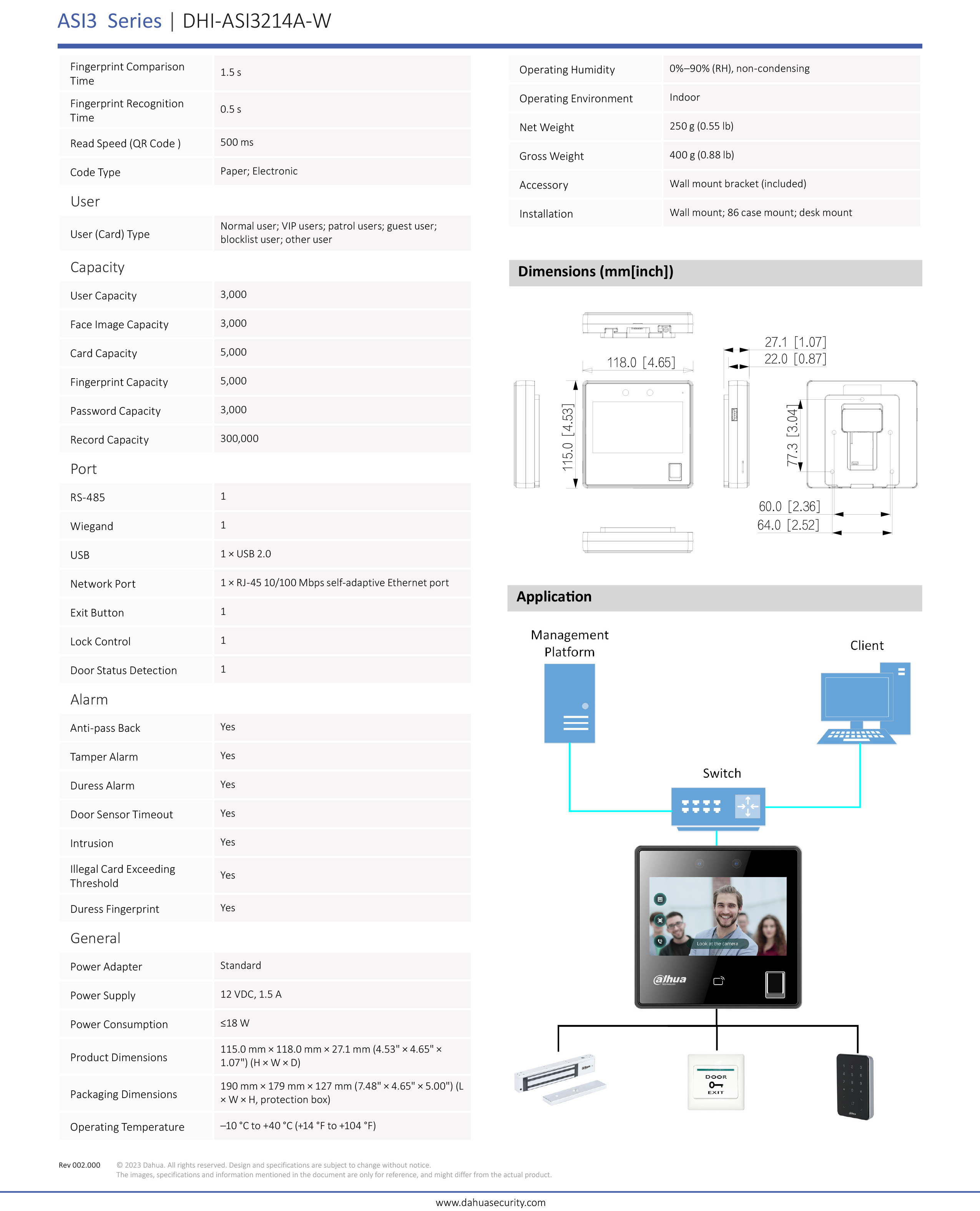 DAHUA ASI3214A-W Face Recognition Access Controller : รองรับการสแกนหน้า, บัตร, สแกนลายนิ้วมือ BY BILLIONAIRE SECURETECH ASI3214A-W
