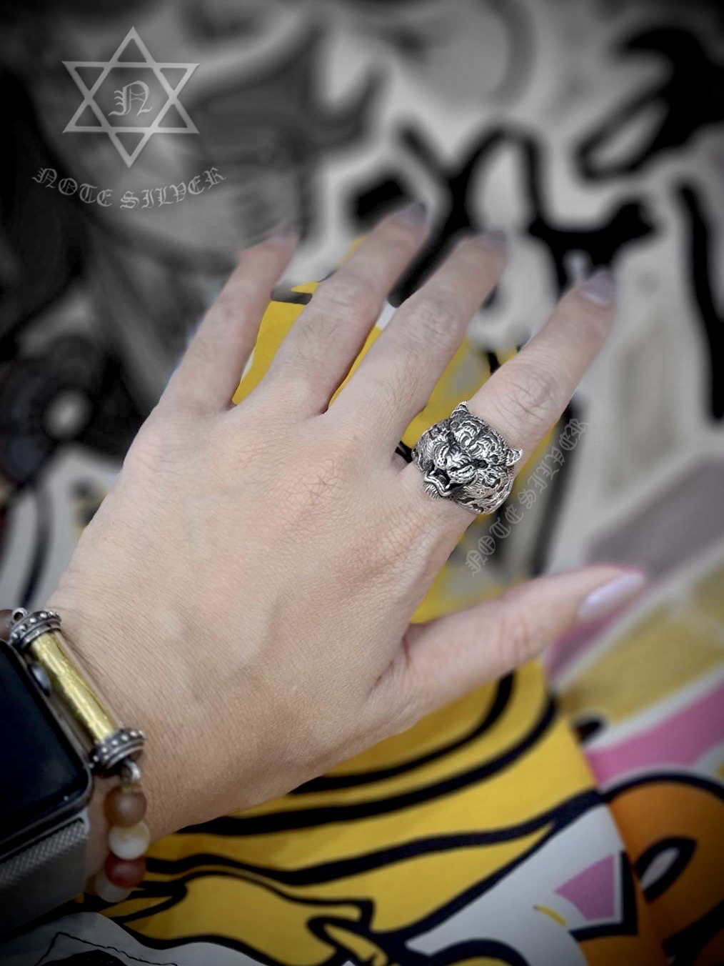 แหวนเงินแท้ หน้าเสือ เสือหน้ายิ้ม Sterling Silver 925 NSRG3057