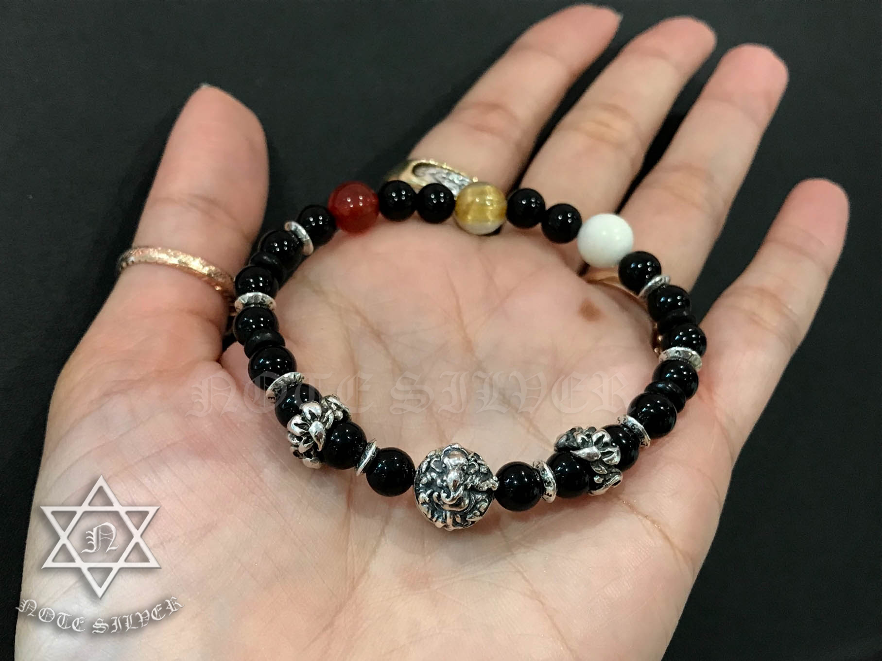 ข้อมือนิลและเม็ดบีทเงินแท้องค์พิฆเนศ Sterling Silver 925 NSBL2141