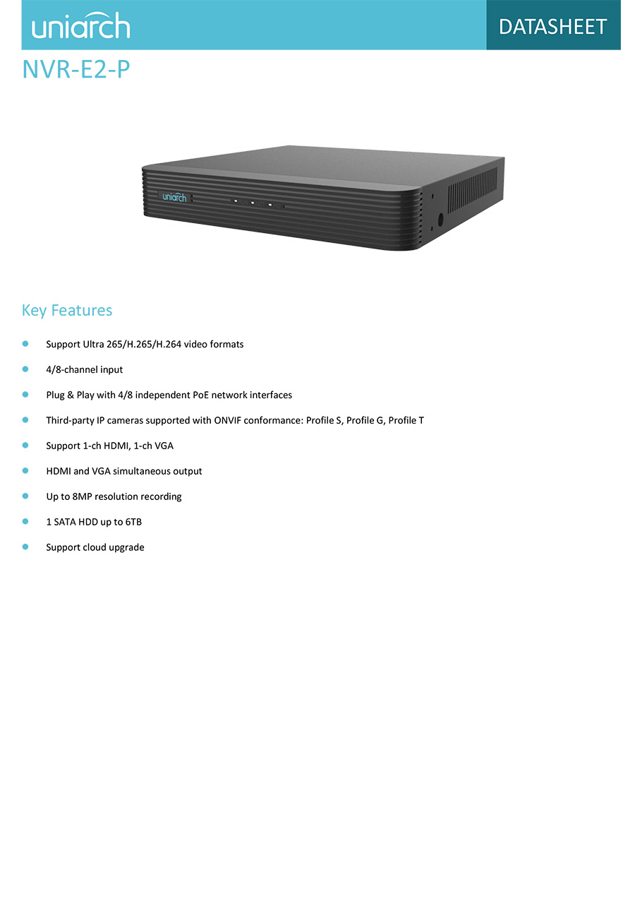 UNIARCH NVR-104E2-P4 เครื่องบันทึกกล้องวงจรปิด IP CAMERA (NVR) 4CH 4POE ONVIF BY BILLIONAIRE SECURETECH NVR-104E2-P4