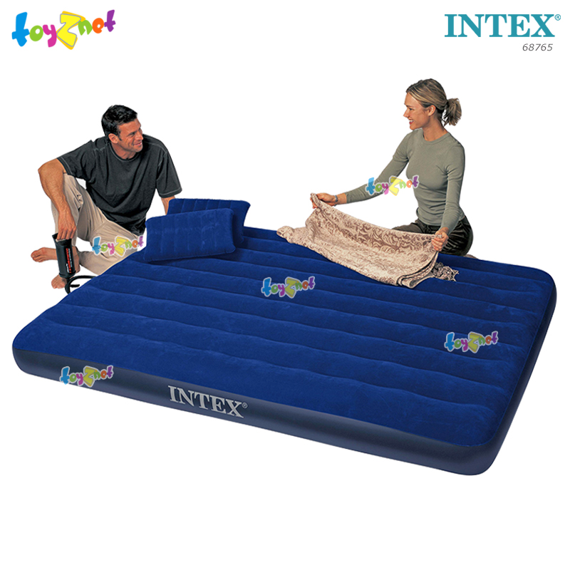 Intex Dura-Beam Airbed 5ft (Queen) 1.52x2.03x0.22 m. (Blue) no.68765/64736 + 2 Pillows + DQI Air Pump