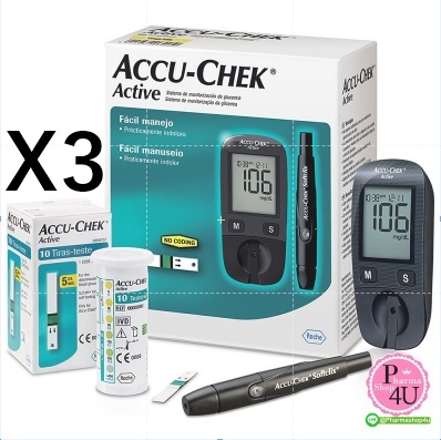 (ซื้อ 3 ราคาพิเศษ) ACCU-CHEK ACTIVE เครื่องตรวจวัดระดับน้ำตาลในเลือดด้วยตนเอง