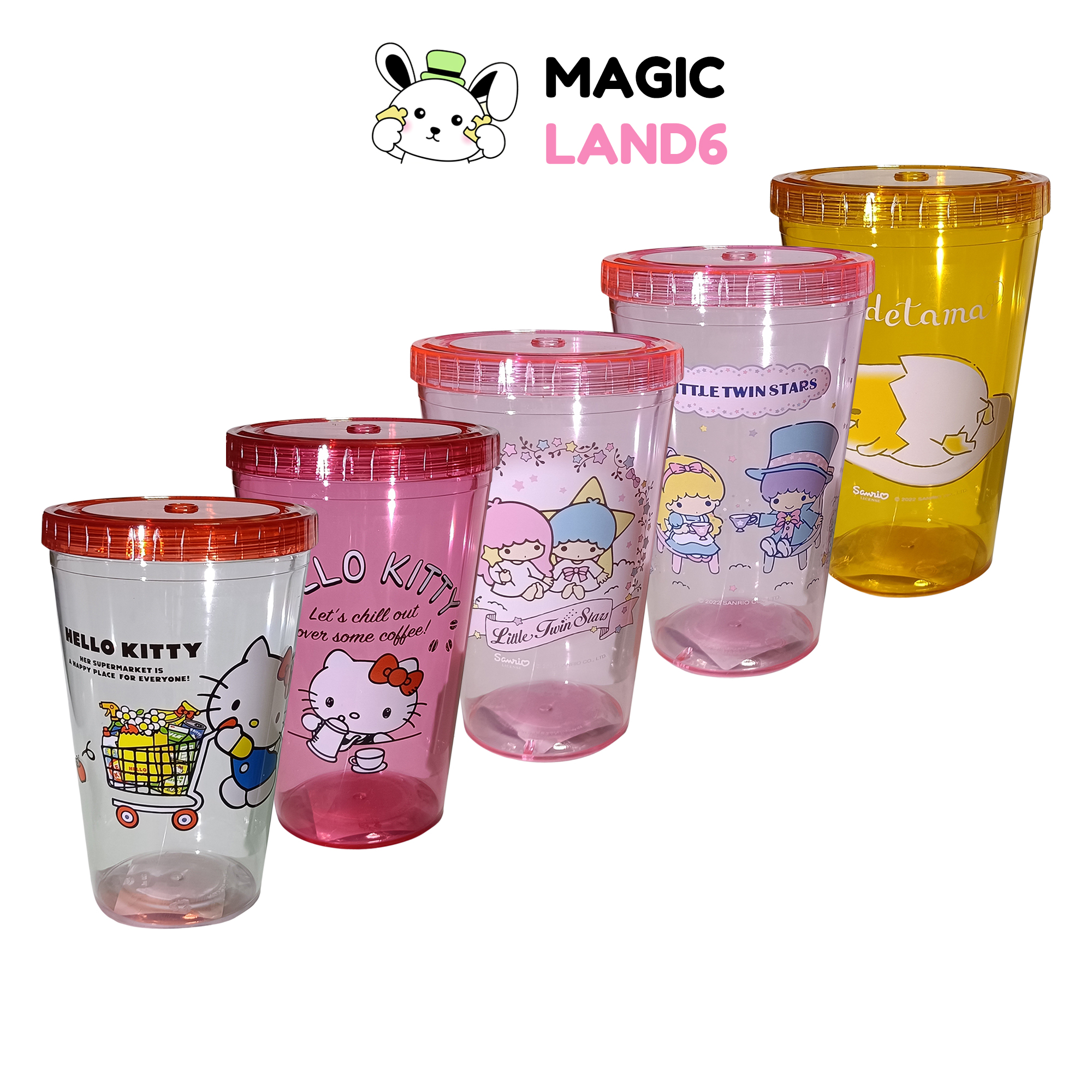 Cup PS 24 oz Hello Kitty Sanrio แก้วน้ำใส ฝาแบนซานริโอ ลายการ์ตูนเฮลโลคิตตี้ ความจุ 22 ออนซ์