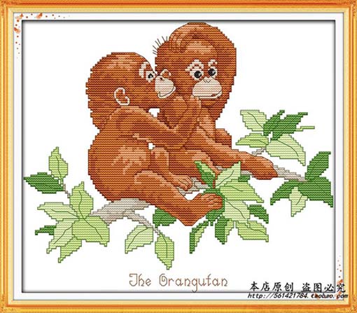 monkey-1100 *สินค้าหมด* ชุดปักครอสติช ลายอุรังกุตังน้อย ขนาด 34*28 ซม.ผ้าครอสติช 14CT(รุ่นผ้าขาวไม่พิมพ์ลาย)+ไหมคอตตอน 16 สี+ผังลาย+เข็ม