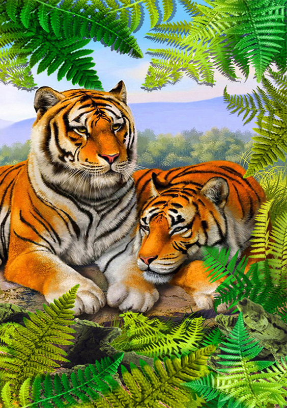 tiger-2029 *พร้อมส่ง* ชุดภาพติดคริสตัลกลม ลาย 2 พยัคฆ์ (งานติดเต็มภาพ) ขนาด 40*50 ซม.ผ้าแคนวาส ลงกาวติดเต็มลาย+คริสตัลกลม 32 สี+อุปกรณ์ครบชุด