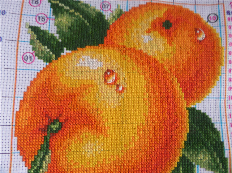 fruit-1101 *สินค้าหมด* ชุดปักครอสติช ลายส้ม (ผ้า11CTพิมพ์ลาย ปัก 3 เส้นเล็ก) ขนาด 32*32 ซม.ผ้าครอสติช 11CTพิมพ์ลายปักบนผ้า ไหมคอตตอน 17 สี ผังลาย เข็ม