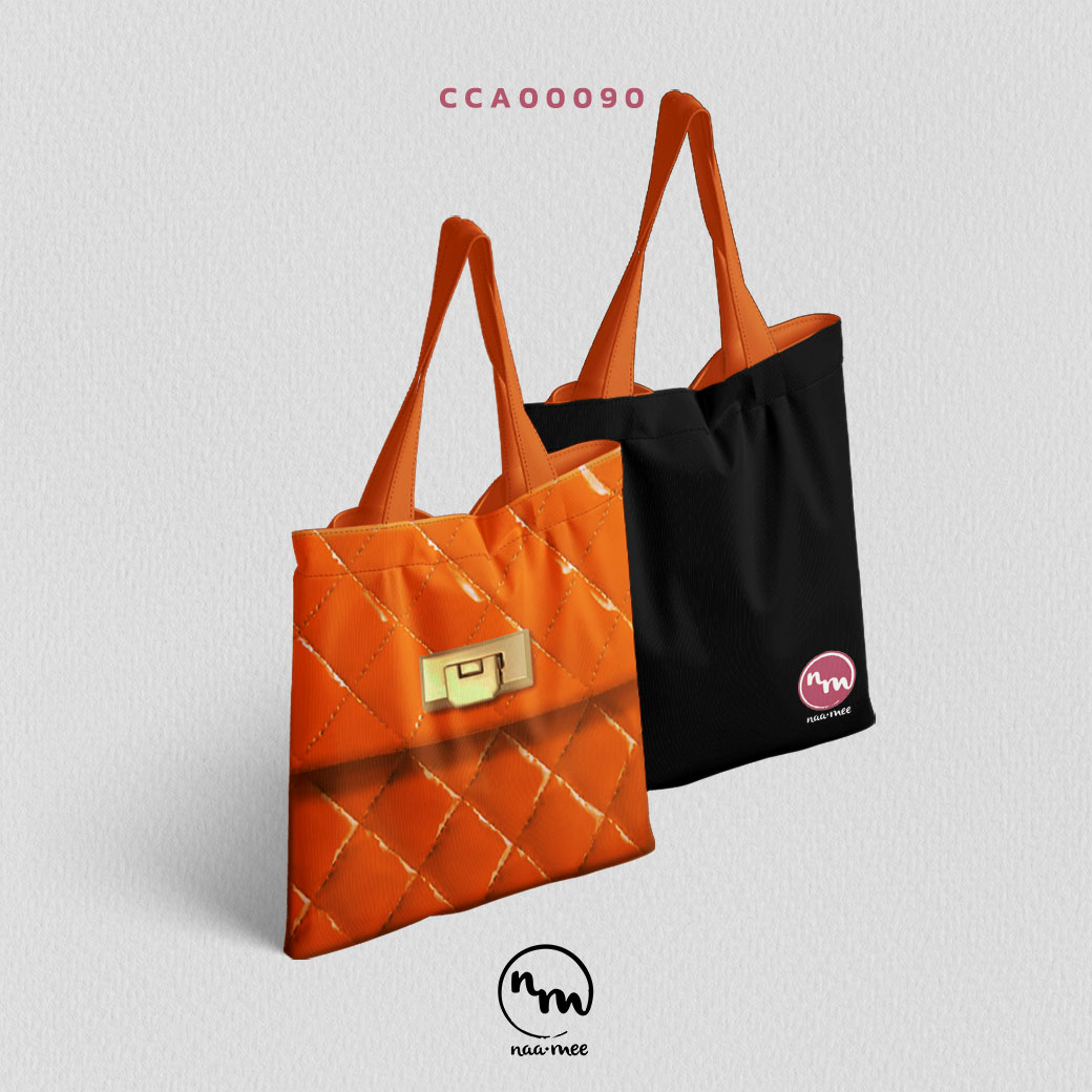 กระเป๋าแคนวาส CANVAS BAG กระเป๋าตัวล็อค สีส้ม CCA00090 #NaaMeeConcept #SHOPTER