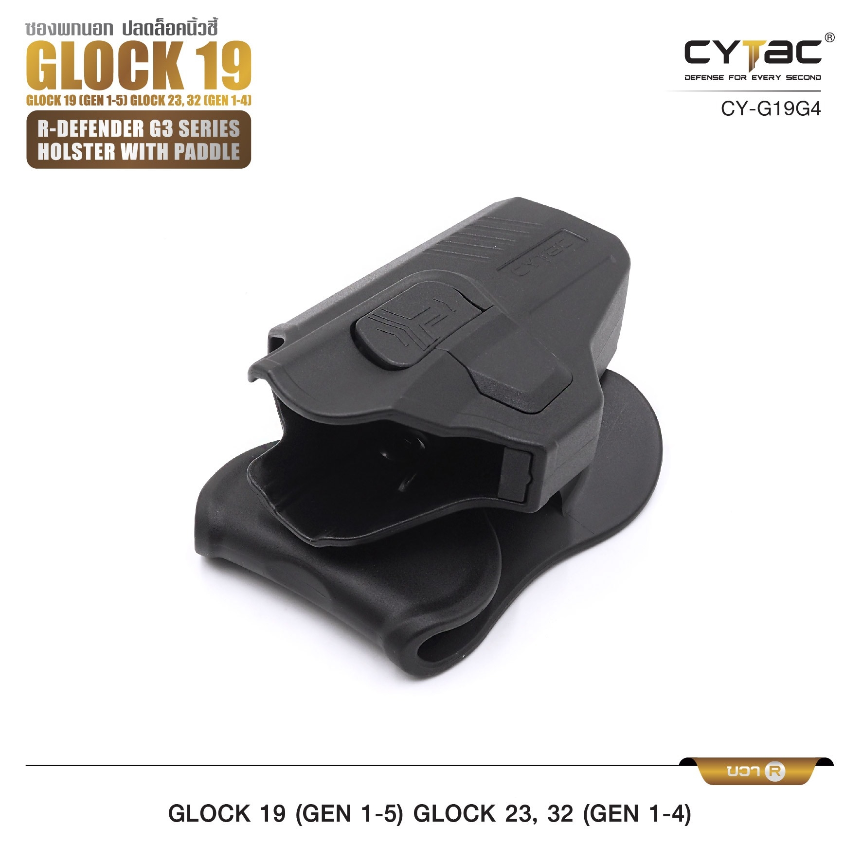 รุ่น GIock 19, 23, 32 Level II Holster | CYTAC Holster ซองพกนอกปลดนิ้วชี้