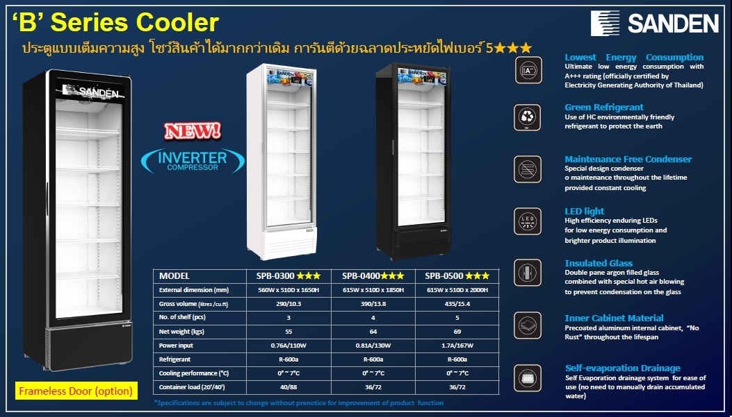 ตู้แช่เครื่องดื่ม 1 ประตู SANDEN รุ่น SPB-0500