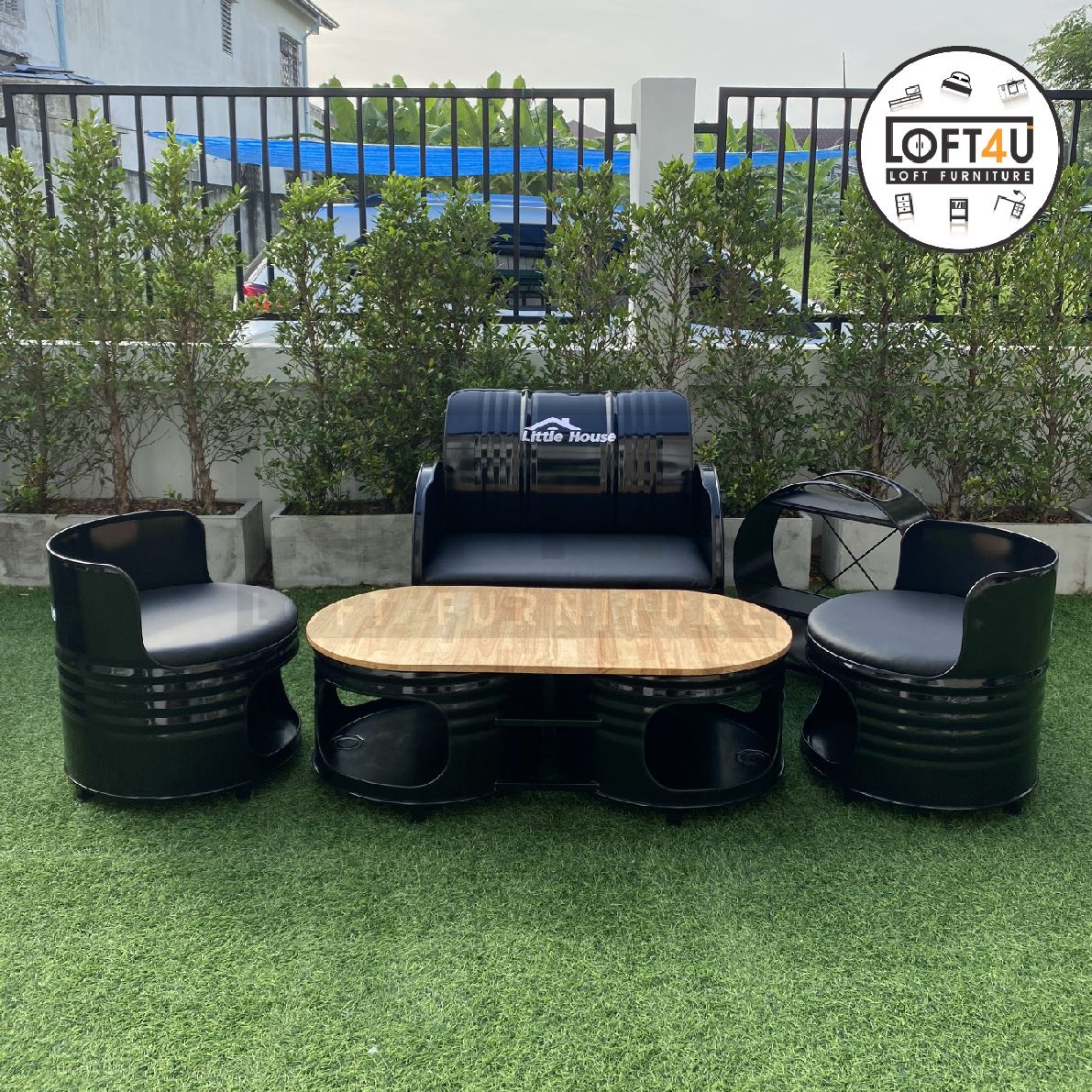 Living Sofa Table Set + drink shelf : leather cushion / 2-4 seats