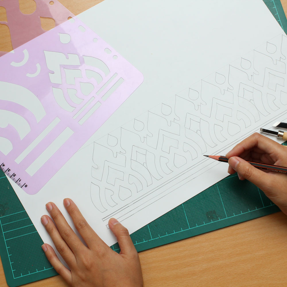 แผ่นประดิษฐ์ลายไทย เทมเพลตลายไทย ลายกนกสามตัว