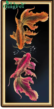 pla-1138 *สินค้าหมด* ชุดปักครอสติช ลายคู่ปลาทองแดงส้ม (ปักเต็มผืนผ้า ไม่มีเดินเส้น ผ้า11CTพิมพ์ลาย ปัก 3 เส้นเล็ก) ขนาด 50*90 ซม.ผ้าครอสติช 11CTพิมพ์ลายปักบนผ้า ไหมคอตตอน 27 สี ผังลาย เข็ม