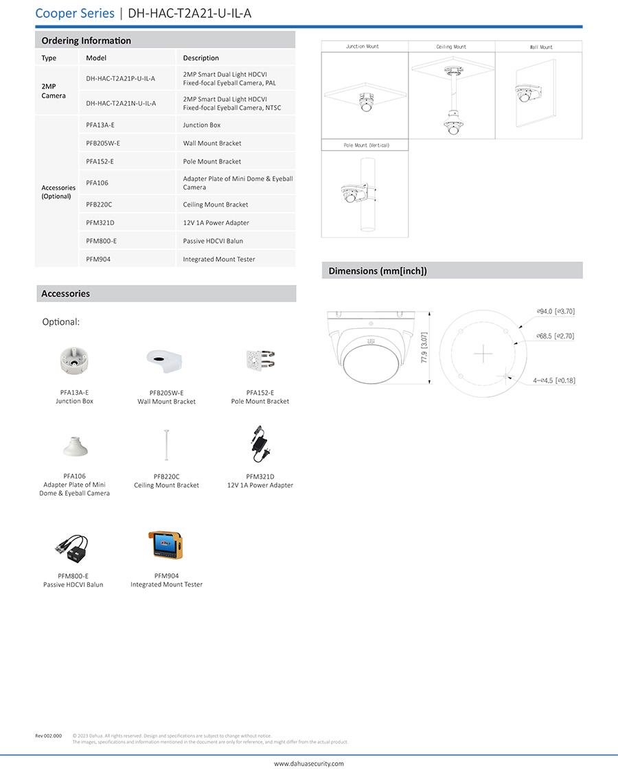 DAHUA DH-HAC-T2A21-U-IL-A (2.8mm.) / HAC-T2A21P-U-IL-A กล้องวงจรปิด ระบบ HDCVI 2MP Smart Dual Light มีไมค์ในตัว BY BILLIONAIRE SECURETECH HAC-T2A21-U-IL-A (2.8mm.)