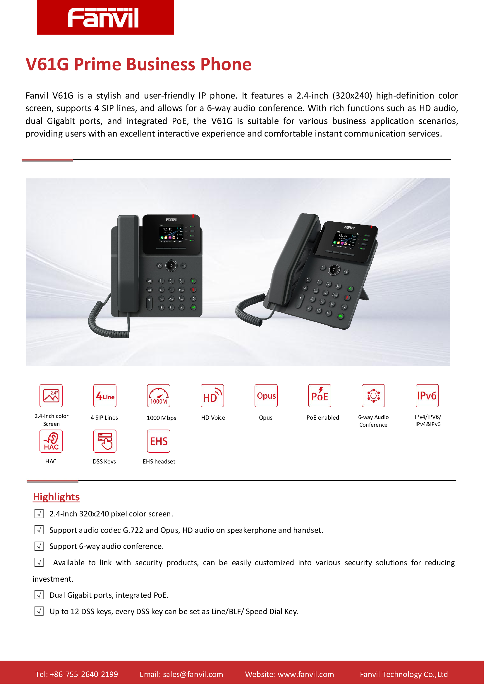 Fanvil V61G Prime Business Phone (รวม Adepter)