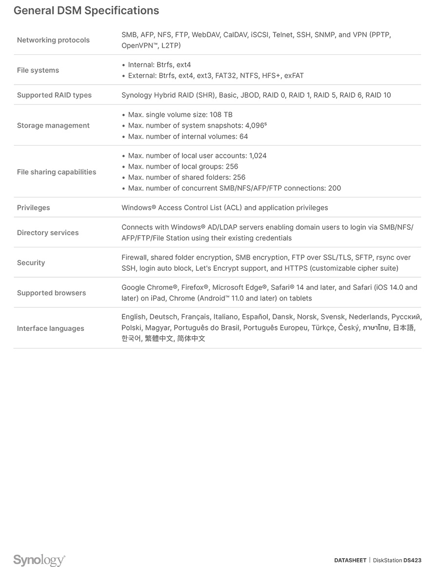 Synology DS423 NAS 4-BAY อุปกรณ์จัดเก็บข้อมูลบนเครือข่าย Realtek RTD1619B 4-core - 2GB BY BILLIONAIRE SECURETECH DS423