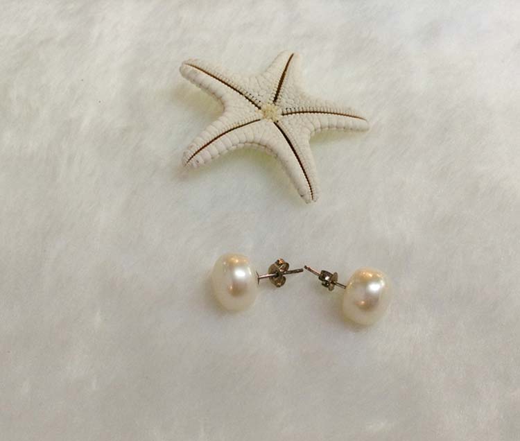 ต่างหูไข่มุกแท้ 11-12 มิล ก้านเงินแท้ มุกซาลาเปา