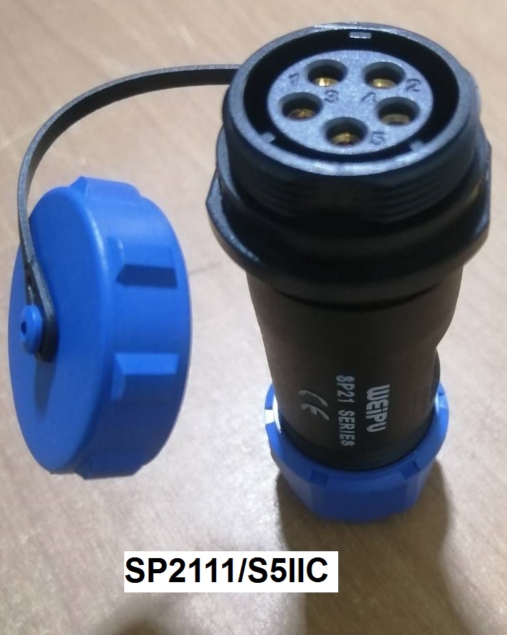 "WEIPU" Connector SP2111/S5 IIC 5pole 30A IP68, cable OD.7-12mm, สายไฟ 4.17sq.mm ตัวเมียเกลียวในกลางทาง