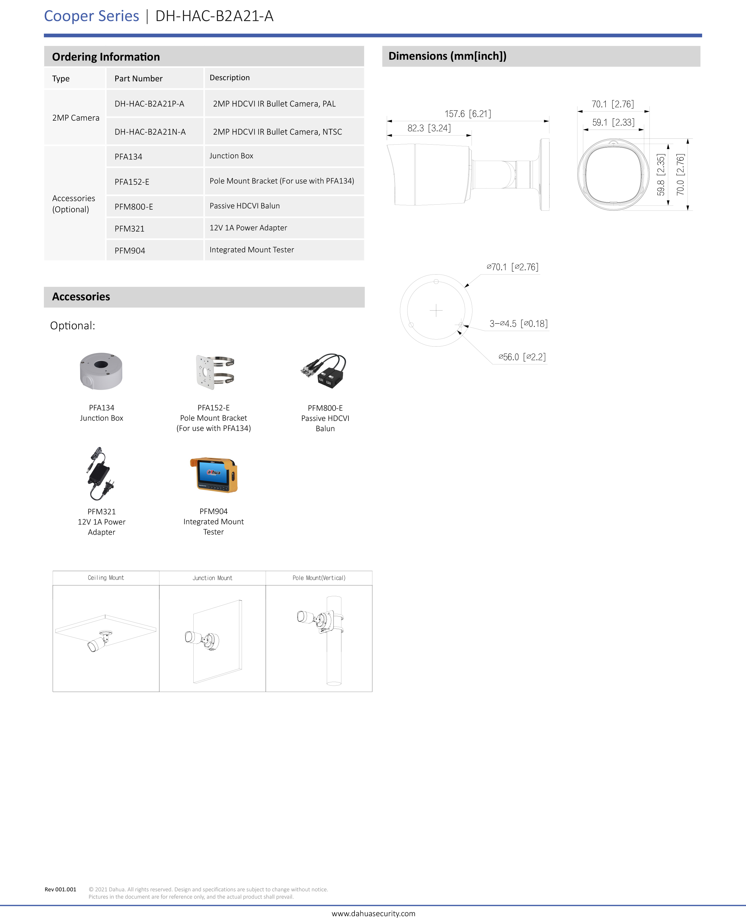 DAHUA DH-HAC-B2A21P-A (3.6 mm.) กล้องวงจรปิดระบบ HD 2 ล้านพิกเซล มีไมค์ในตัว BY BILLIONAIRE SECURETECH DH-HAC-B2A21P-A (3.6 mm.)