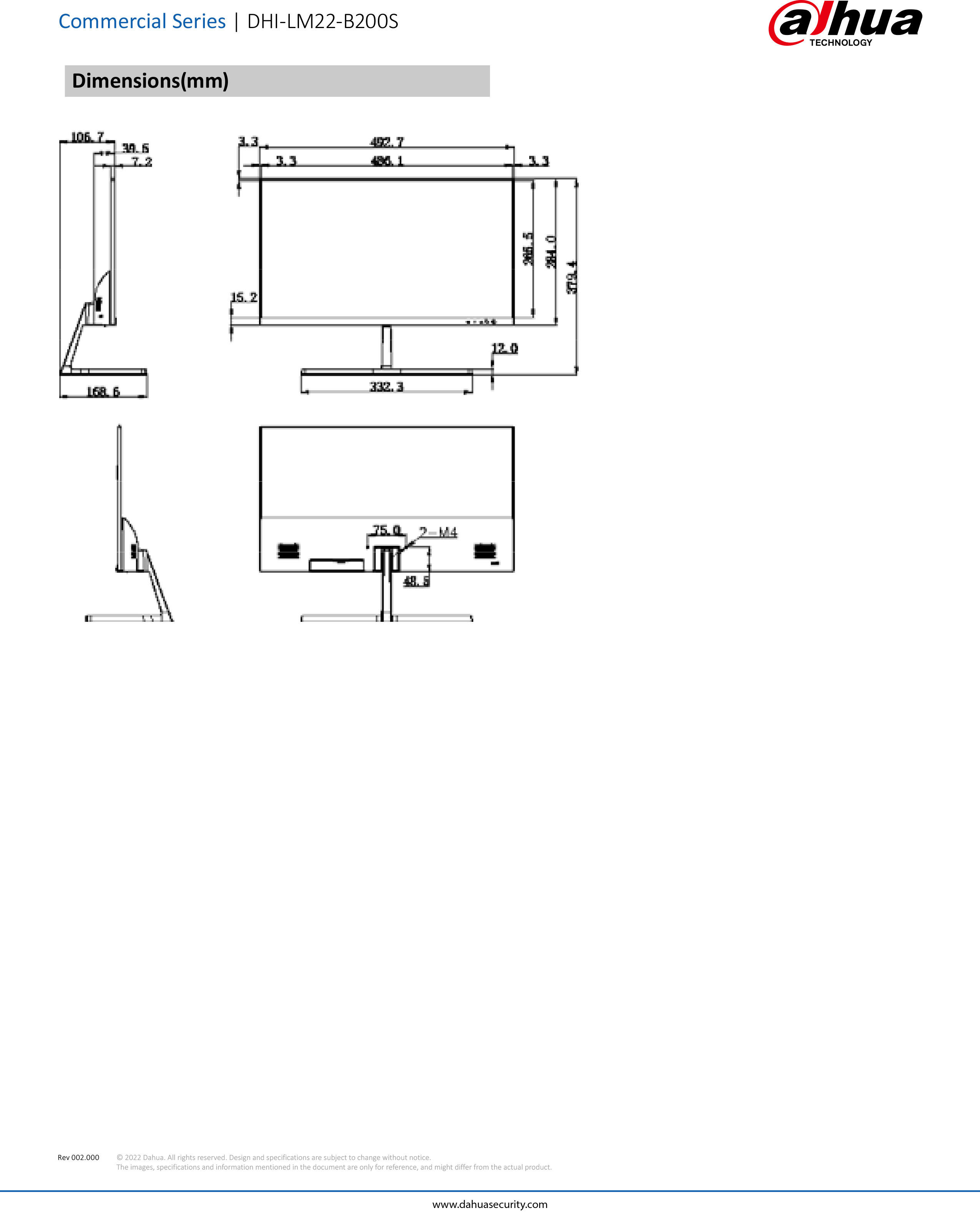 DAHUA LM22-B200S 21.45'' FHD Monitor 100Hz Refresh Rate : VGA×1, HDMI×1 Built-In Speaker BY BILLIONAIRE SECURETECH LM22-B200S