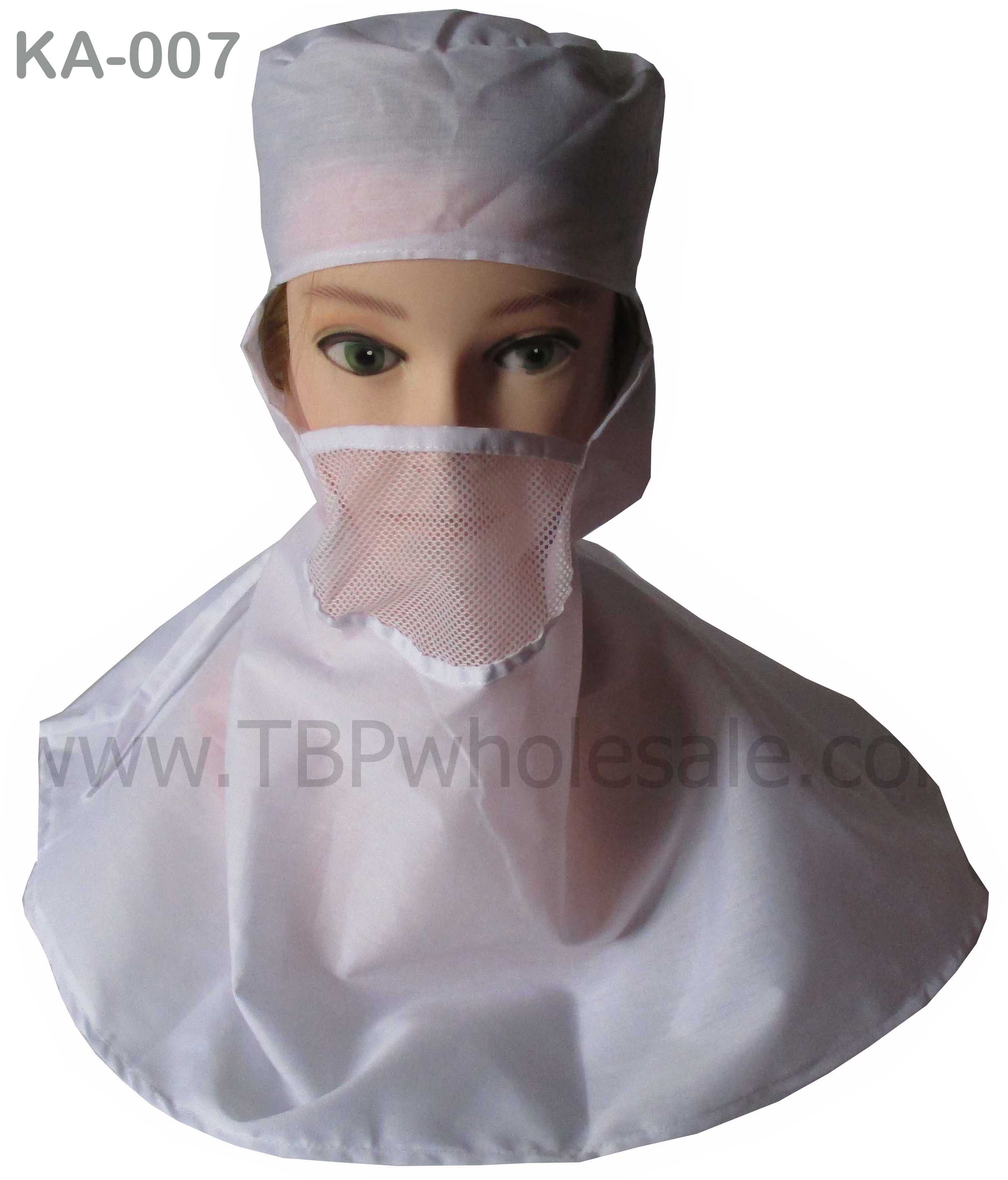 KA-007===ราคาส่ง 95 บาท ขั้นต่ำ 100 ใบ หมวกคลุมไหล่ ไม่มีปีกหมวก ผ้าทั้งใบ มีตาข่ายปิดปากหนึ่งชั้น ผูกเชือกด้านหลัง มีเทปเมจิกปรับศรีษะ สนใจติดต่อ 0810110084