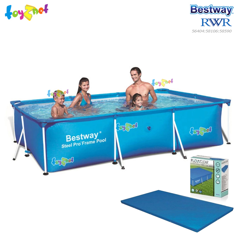 Bestway Rectangular Frame Pool 3.00x2.01x0.66 m no.56404/28272 + Bestway Frame Pool Cover 3.04x2.05 m no.58106