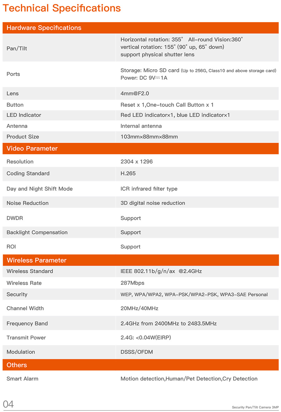 TENDA CP3 Pro 3MP Security Pan/Tilt Camera WiFi6, IR, human detection, cry detection BY BILLIONAIRE SECURETECH CP3 Pro