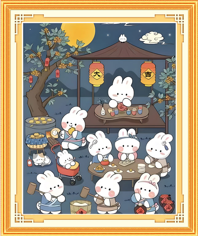 rabbit-1143 *สินค้าหมด* ชุดปักครอสติช ลายครอบครัวกระต่าย (งานปักเต็มลาย ไม่มีเดินเส้น) ขนาด 50*60 ซม.ผ้าครอสติช 11CTพิมพ์ลายปักบนผ้า ไหมคอตตอน 29 สี ผังลาย เข็ม