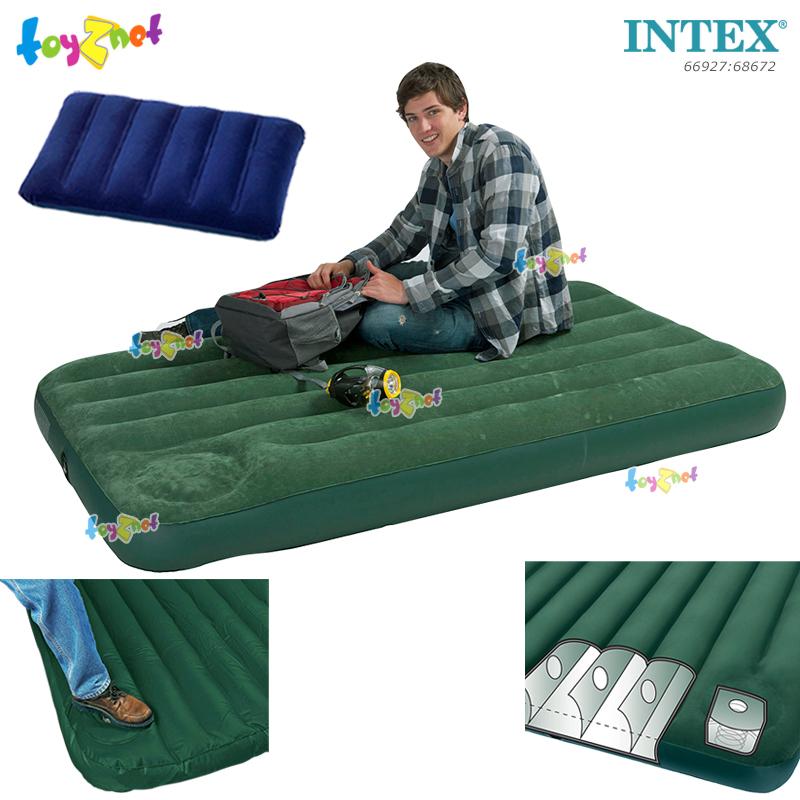 Intex Camping Airbed 3.5ft (Twin) 0.99x1.91x0.22 m w/Built-in Foot Pump no.66927 + Intex Pillow