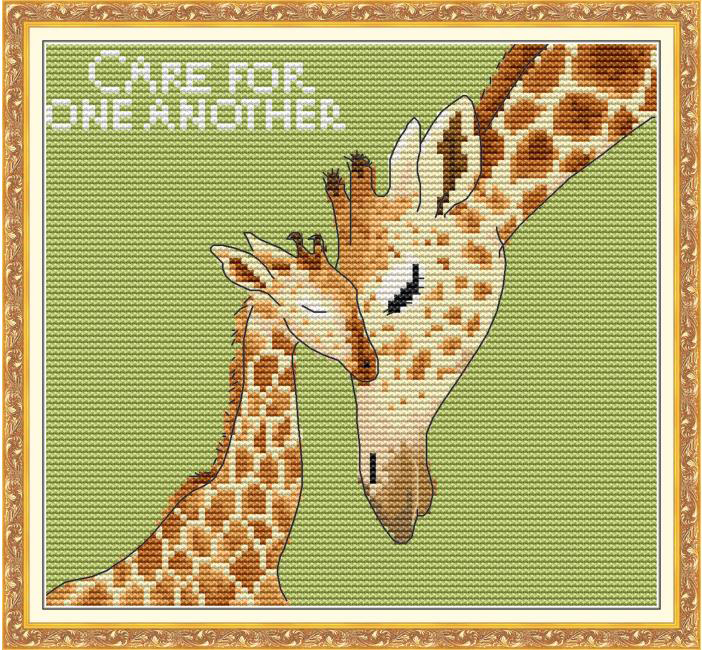 giraffe-1004 *พร้อมส่ง* ชุดปักครอสติช ลายแม่ลูกยีราฟ (งานปักเต็มลาย) ขนาด 32*27 ซม.ผ้าครอสติช 11CTพิมพ์ลายปักบนผ้า ไหมคอตตอน 17 สี ผังลาย เข็ม