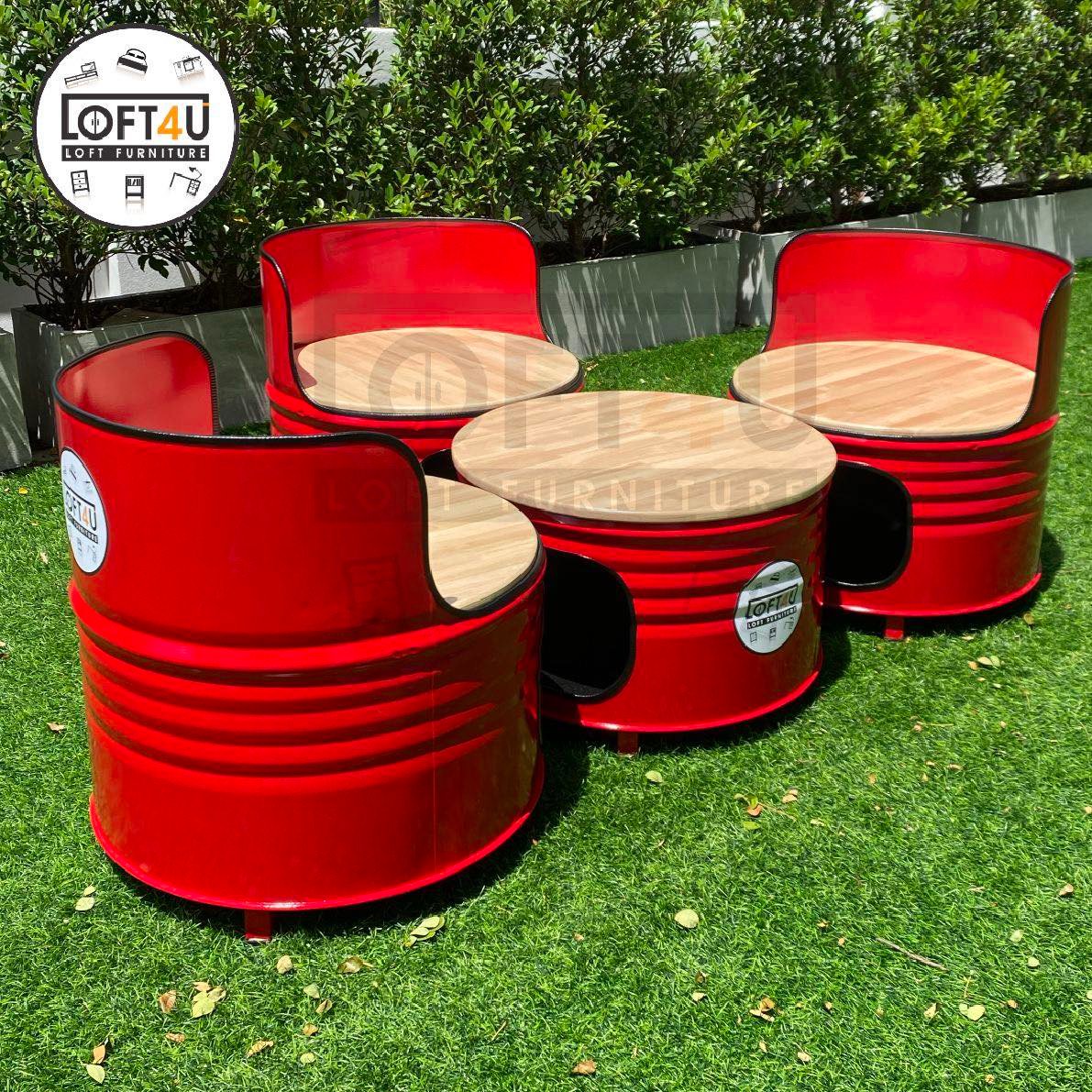 โต๊ะคาเฟ่ Cafe Table Set : wooden cushion / 3 seats