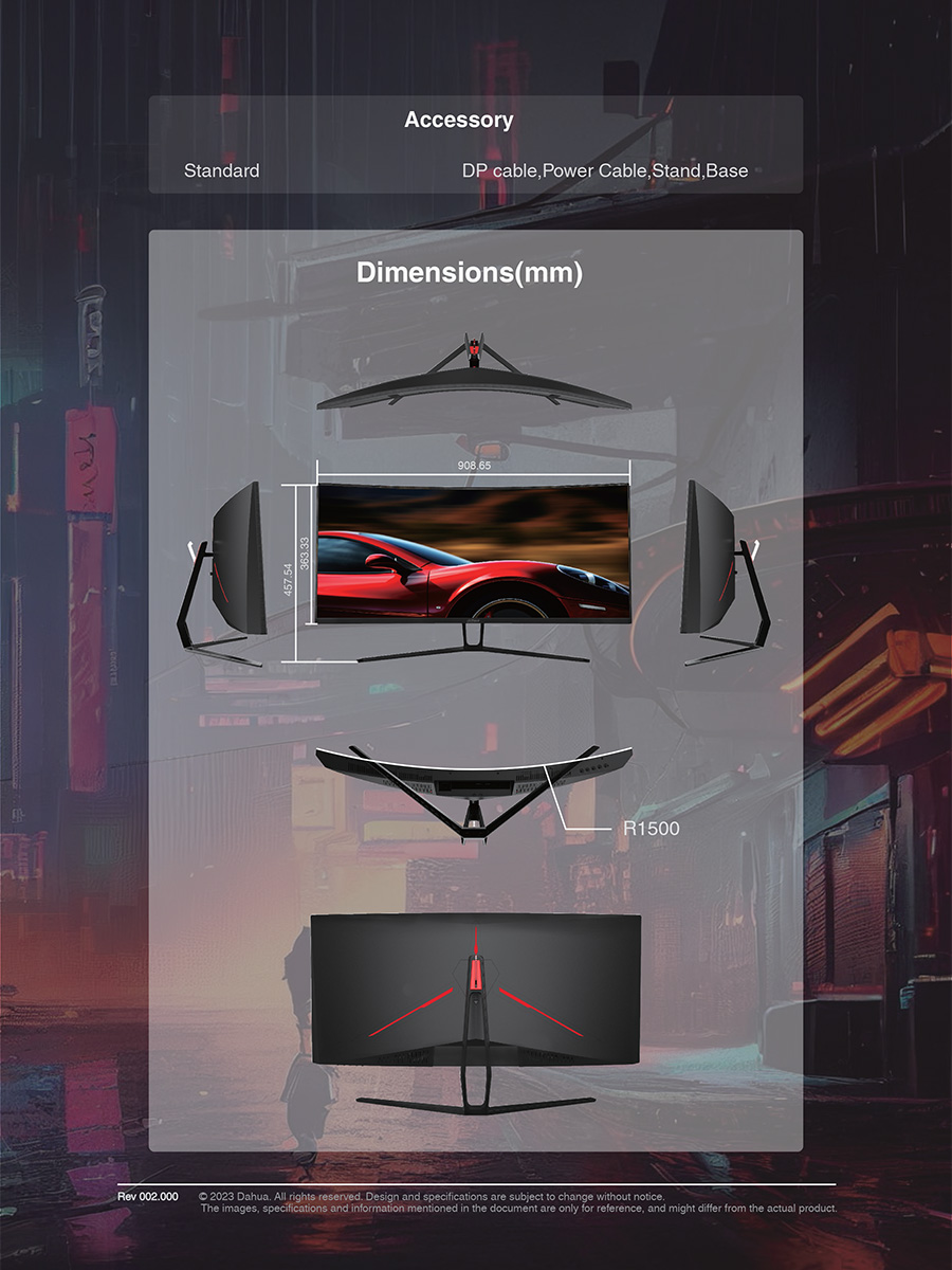 DAHUA LM34-E330C 34'' VA WQHD Gaming Curved Monitor 165Hz Refresh Rate , Response Time MPRT 1 ms : 2×DP, 2×HDMI BY BILLIONAIRE SECURETECH LM34-E330C