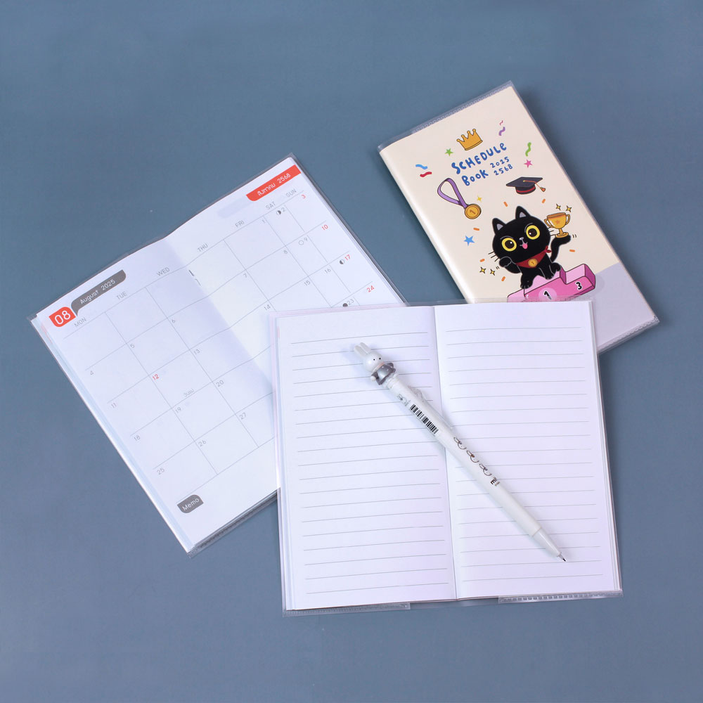 ปฎิทินรายเดือนในสมุดเขียน Memo 2568 Schedule Book ขนาด 9.5x17.8 ซม. 