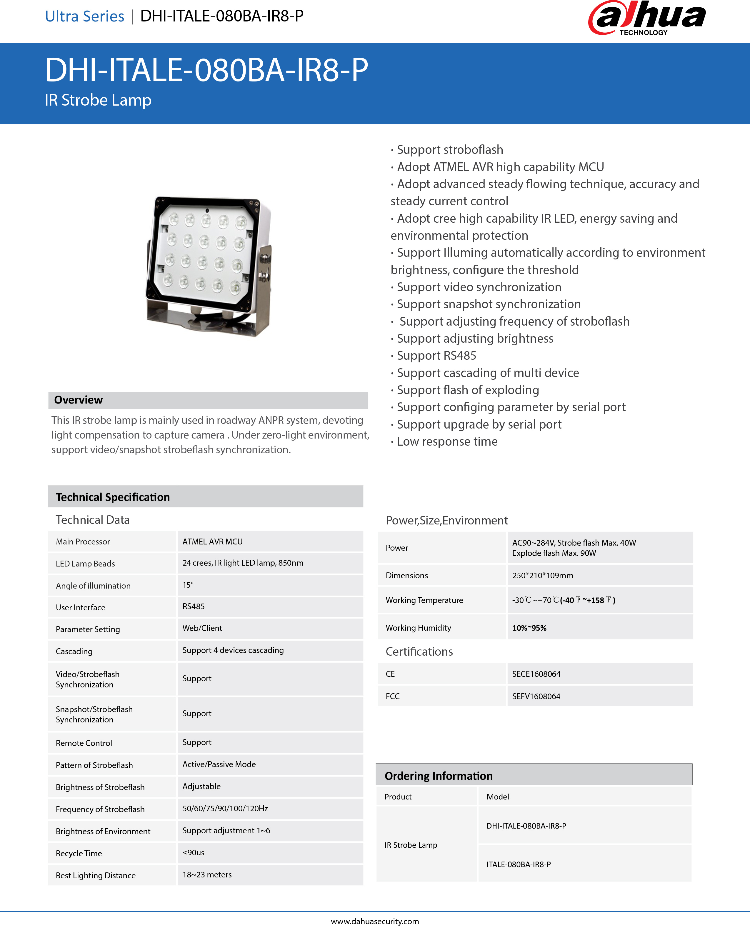 DAHUA DHI-ITALE-080BA-IR8-P IR Strobe Lamp BY BILLIONAIRE SECURETECH DAHUA DHI-ITALE-080BA-IR8-P