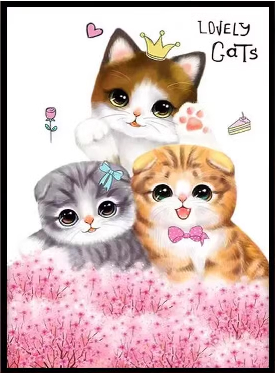 cat-1063 *สินค้าหมด* ชุดปักครอสติช ลาย 3 แมวน้อย (ไม่มีเดินเส้น ไม่มีผังลาย พิมพ์ผังลายที่ตัวผ้า ผ้า11CTพิมพ์ลาย ปัก 3 เส้นเล็ก) ขนาด 35*45 ซม.ผ้าครอสติช 11CTพิมพ์ลายปักบนผ้า ไหมคอตตอน 29 สี เข็ม