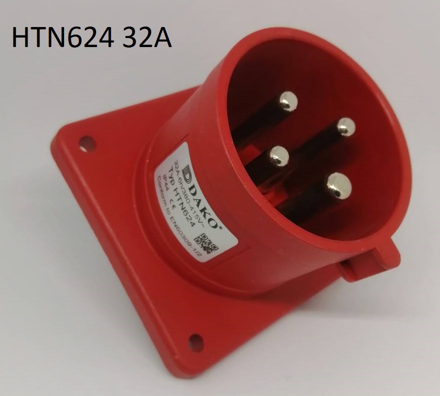 HTN624 ปลั๊กตัวผู้ฝังตรง 3P+E 32A 380V IP44 6h