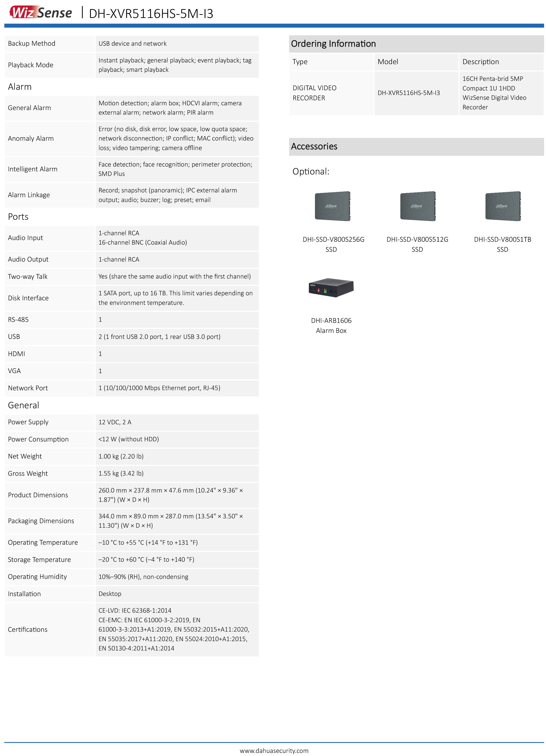 DAHUA XVR5116HS-5M-I3 (16 CH) เครื่องบันทึกสำหรับกล้องวงจรปิดระบบ HD BY BILLIONAIRE SECURETECH XVR5116HS-5M-I3