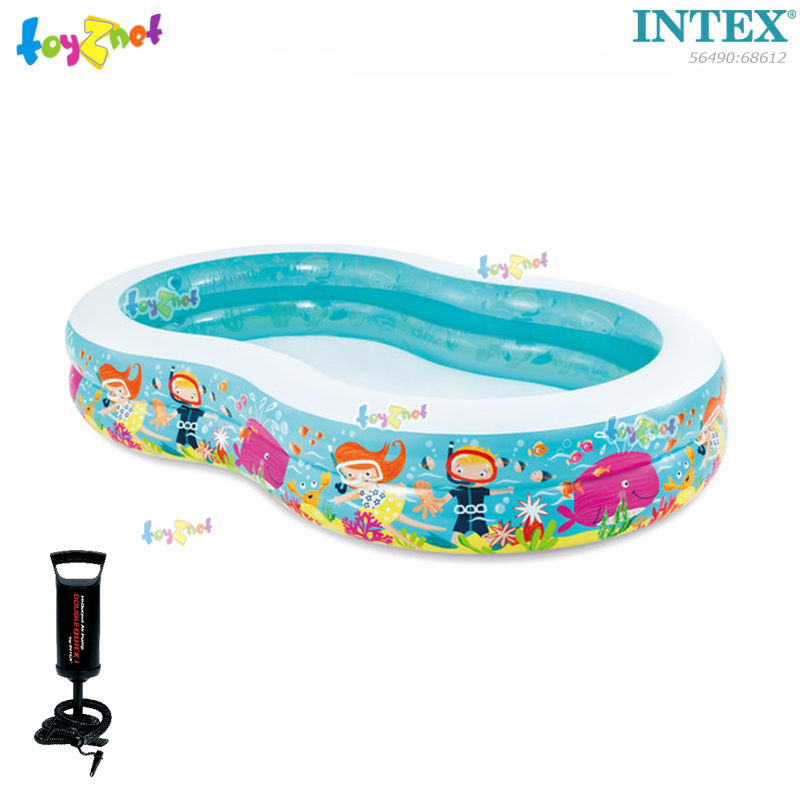 Intex Swim Center Divers And Fun Sea Creatures Snapset Pool 2.62x1.60x0.46 m No.56490 + DQI Air Pump