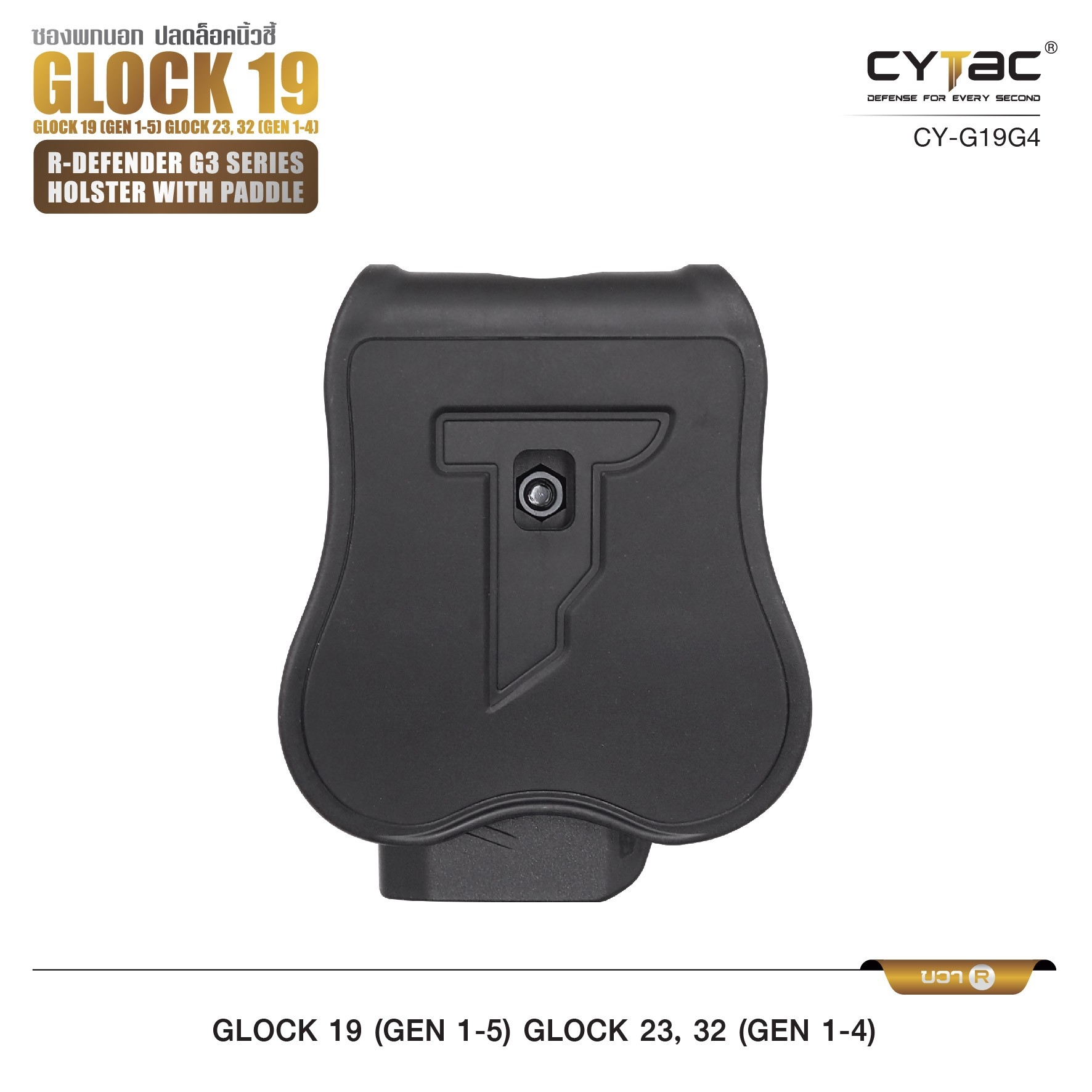 รุ่น GIock 19, 23, 32 Level II Holster | CYTAC Holster ซองพกนอกปลดนิ้วชี้