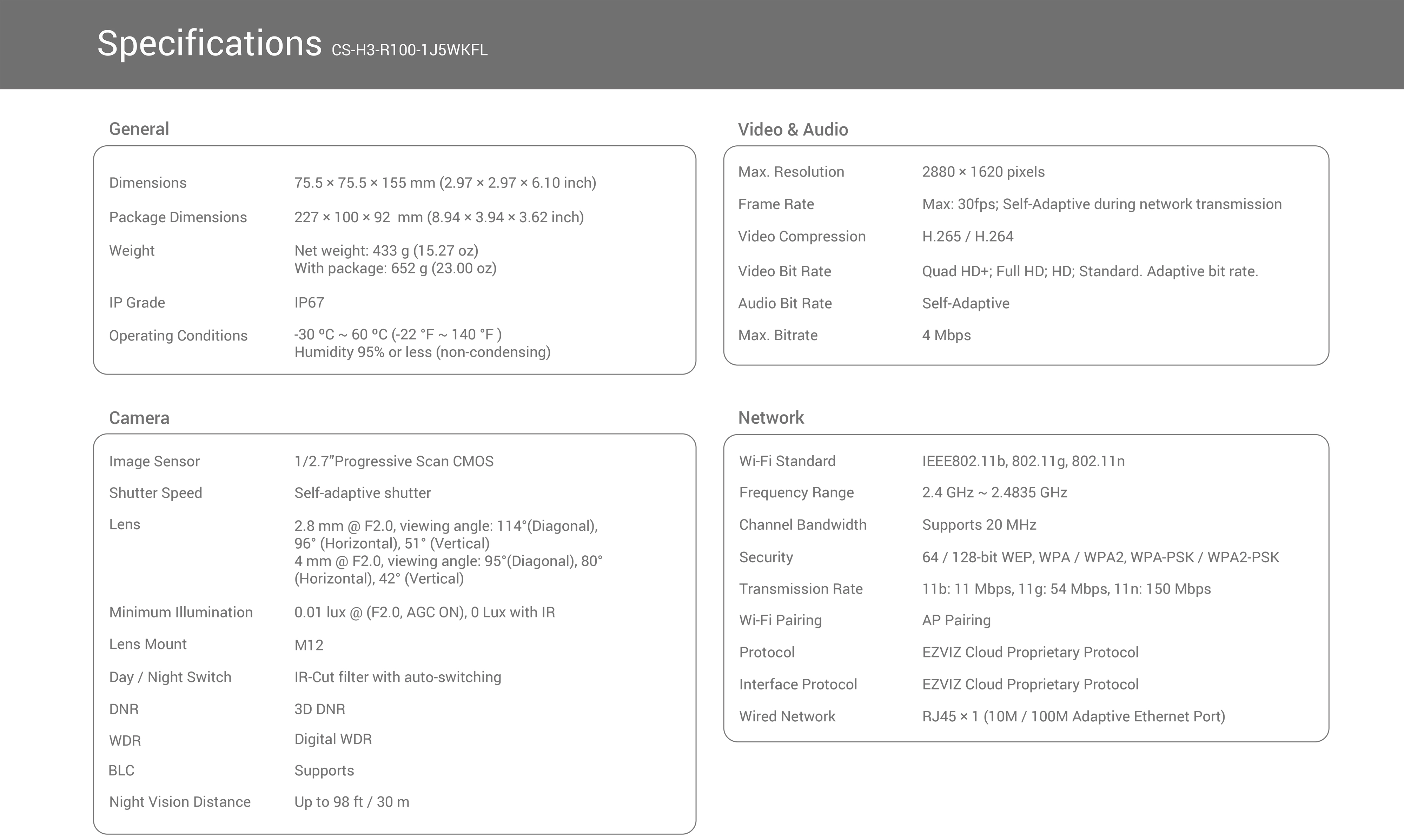 EZVIZ H3 3K กล้องวงจรปิดระบบ IP WIFI ความละเอียด 3K ภาพสี 24 ชม. มีไมค์และลำโพงในตัว ติดตั้งภายนอกได้ BY BILLIONAIRE SECURETECH EZVIZ H3 3K