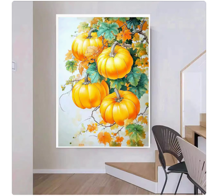 pumpkin-1001 *สินค้าหมด* ชุดปักครอสติช ลายช่อฟักทอง (ปักเต็มผืนผ้า ไม่มีเดินเส้น ผ้า9CTพิมพ์ลาย ปัก 4 เส้นเล็ก) ขนาด 60*80 ซม.ผ้าครอสติช 9CTพิมพ์ลายปักบนผ้า ไหมคอตตอน 31 สี ผังลาย เข็ม