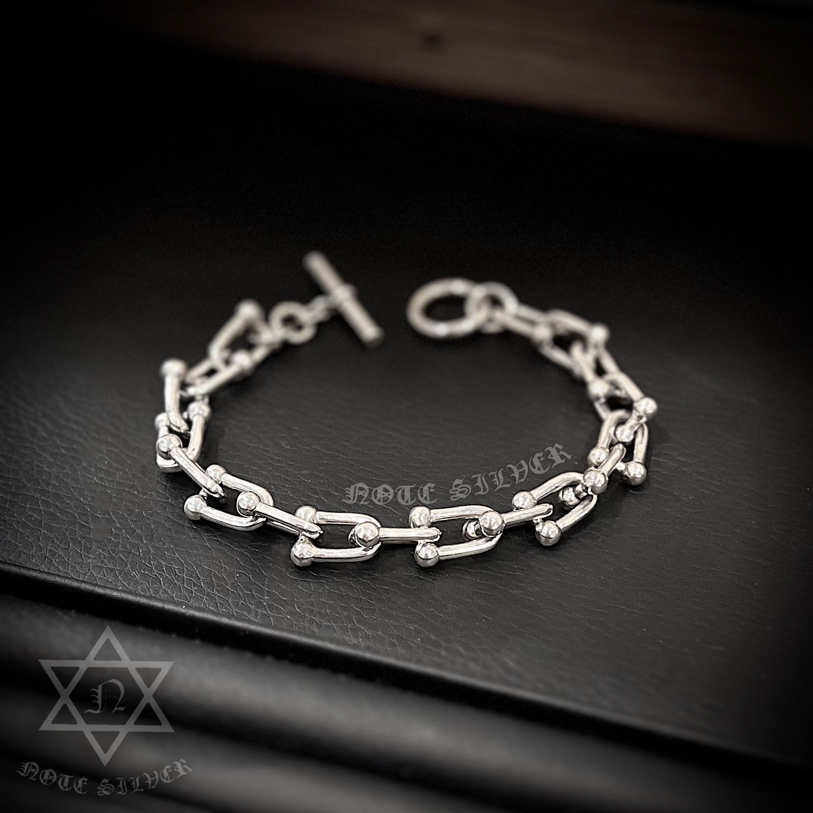 ข้อมือเงินแท้ โซ่ตุ่ม หน้ากว้าง 10MM Sterling Silver 925 NSBL3458