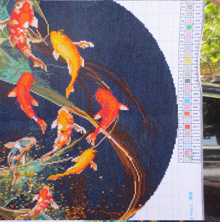 pla-1141 *สินค้าหมด* ชุดปักครอสติช ลาย 9 ปลาคาร์ปว่ายทวนน้ำ (ปักเต็มผืนผ้า ไม่มีเดินเส้น ผ้า11CTพิมพ์ลาย ปัก 3 เส้นเล็ก) ขนาด 50*50 ซม.ผ้าครอสติช 11CTพิมพ์ลายปักบนผ้า ไหมคอตตอน 27 สี ผังลาย เข็ม