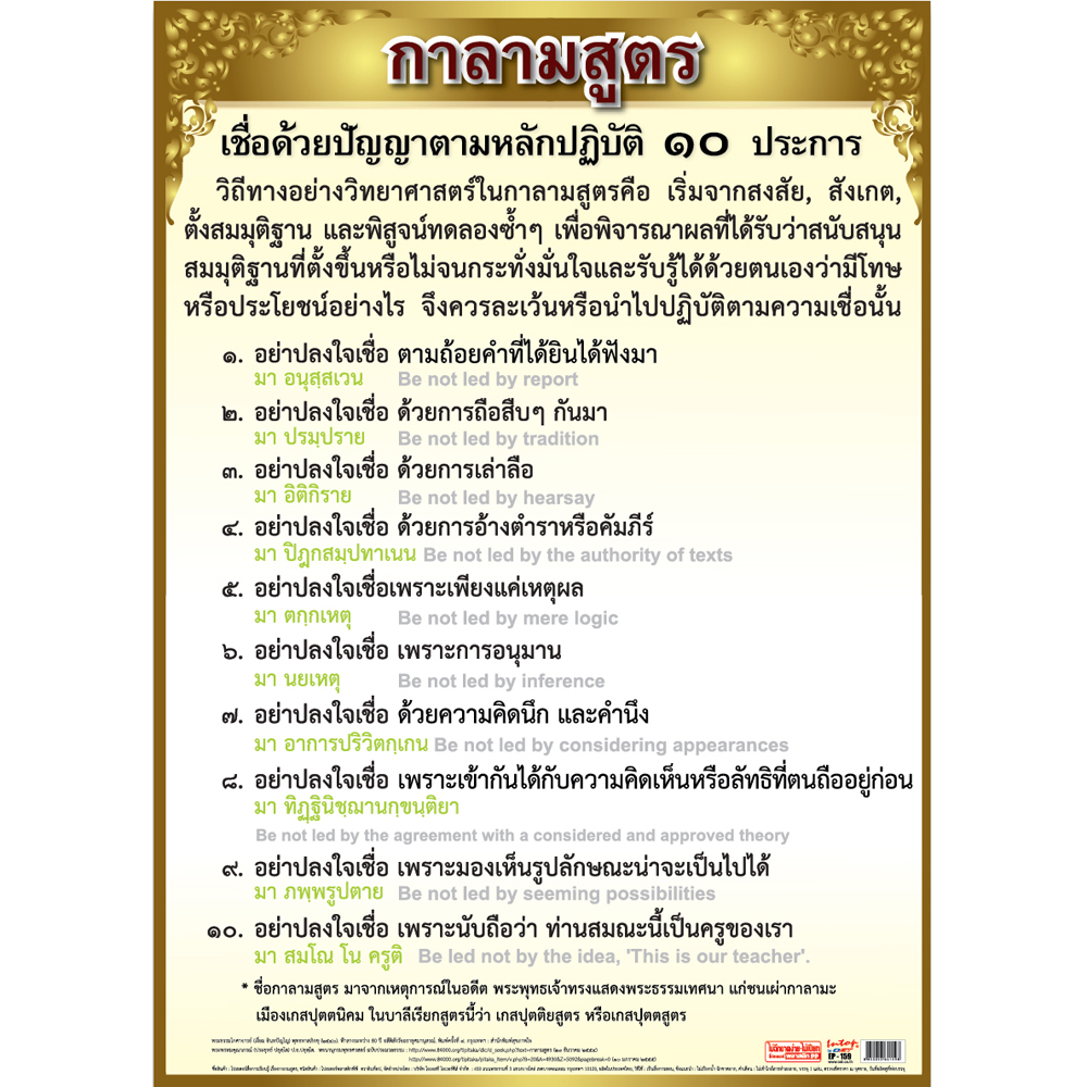Kalama Sutta The Buddha's Charter of Free Inquiry Educational Posters No.159
